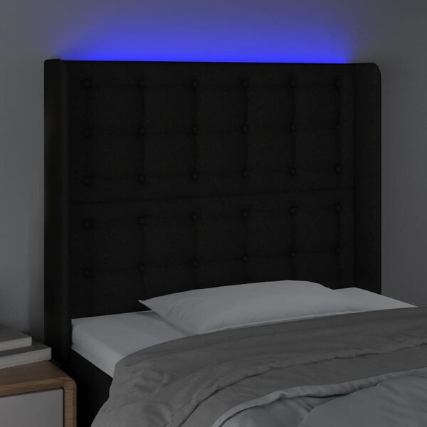 vidaXL LED Kopfteil Schwarz 103x16x118/128 cm Stoff
