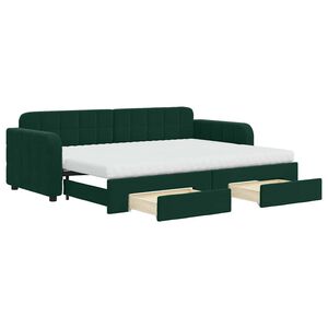 vidaXL Tagesbett Ausziehbar mit Schubladen Dunkelgr&uuml;n 80x200 cm Samt