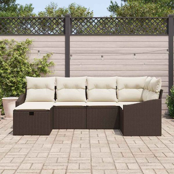 vidaXL Sofa Set mit Kissen 6 pcs Braun und Creme Poly-Rattan