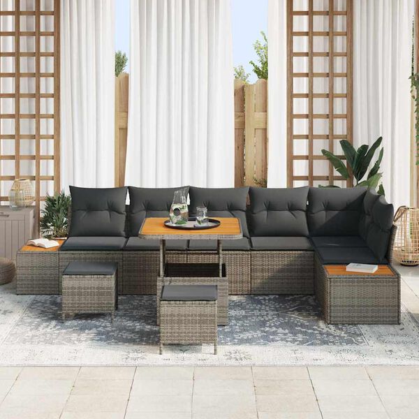 vidaXL Gartensofa-set 9 pcs Grau Poly-Rattan