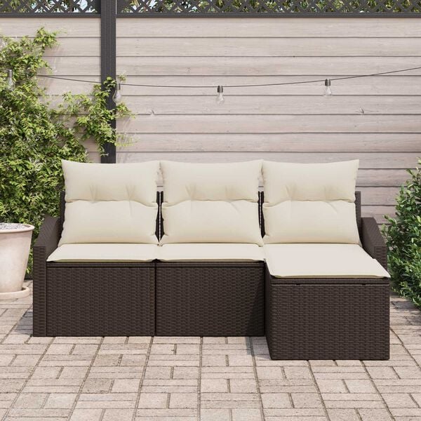 vidaXL Sofa Set mit Kissen 4 pcs Braun Poly Rattan