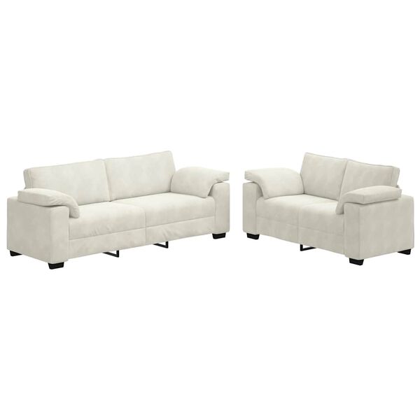 vidaXL 2-teiliges Sofa-Set mit Kissen, cremefarbener Samt