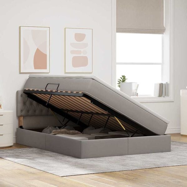 vidaXL Bett mit Stauraum und LED Taupe 140 x 190 cm Polyester