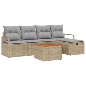 vidaXL Gartensofa-set mit Kissen mit Speicher 6 pcs Beige Poly Rattan