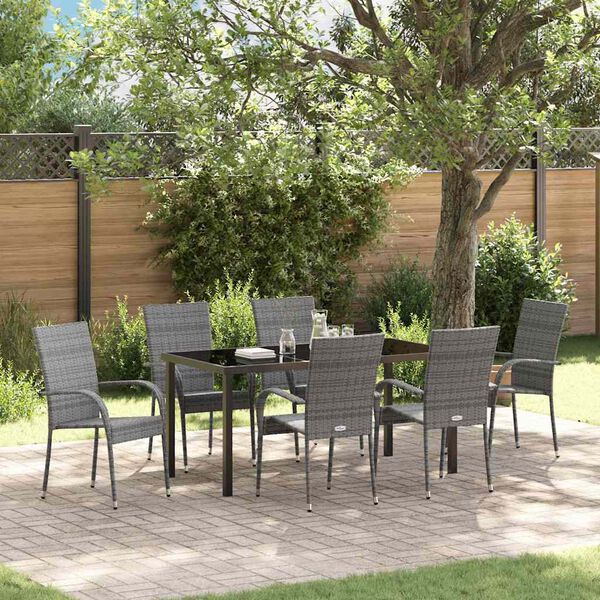 vidaXL Garten Essgruppe 7 pcs Grau Pulverbeschichteter Stahl