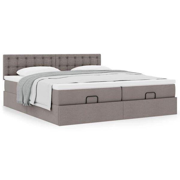 vidaXL Ottoman-Bett mit Matratzen Taupe 160x200 cm Stoff