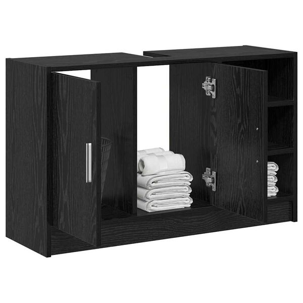 vidaXL Badezimmerschrank mit T&uuml;r Schwarz Eichen-Optik 90 x 29 x 55 cm