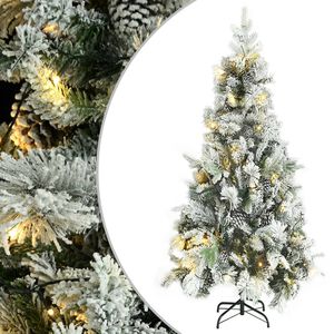 vidaXL Weihnachtsbaum mit Beleuchtung Schnee und Zapfen 225 cm PVC&PE