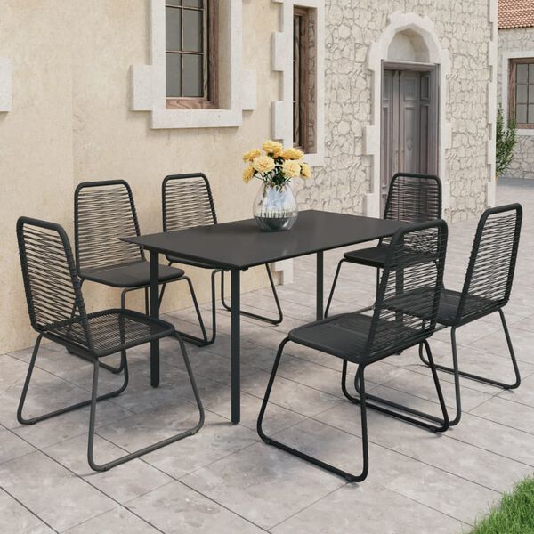 vidaXL 7-tlg. Garten-Essgruppe PVC Rattan Schwarz