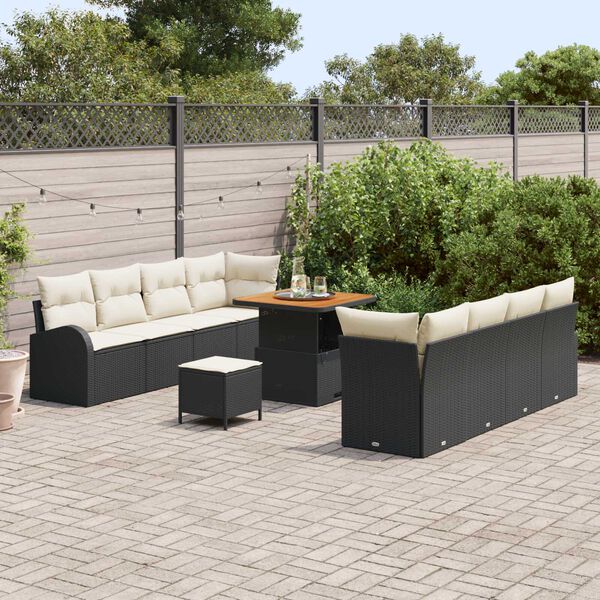 vidaXL Garten-Sofa-Set mit Kissen 11 pcs Schwarz Poly Rattan