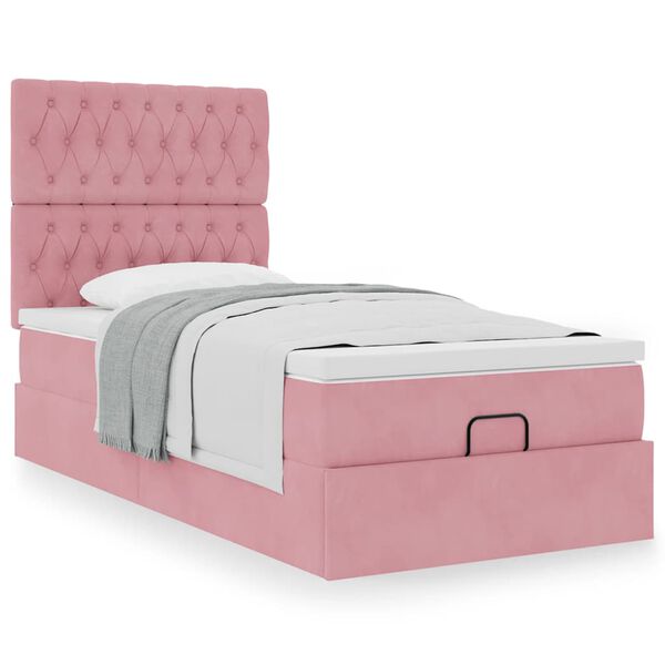 vidaXL Ottoman-Bett mit Matratzen Rosa 80x200 cm Samt