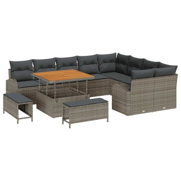 vidaXL Garten-Sofa-Set mit Kissen mit Speicher mit Kissen 12 pcs Grau