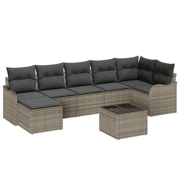 vidaXL Garten-Sofa-Set mit Kissen 8 pcs Grau Poly Rattan