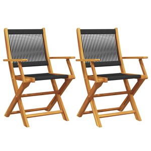 vidaXL Klappst&uuml;hle, 2 St&uuml;ck, schwarz, Massivholz Akazie und Polypropylen