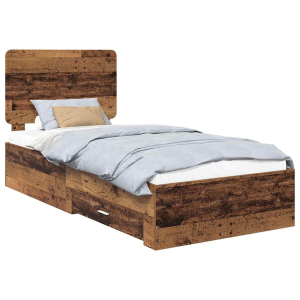 vidaXL Bettrahmen mit Kopfteil Altholz 90 x 200 cm Holzwerkstoff
