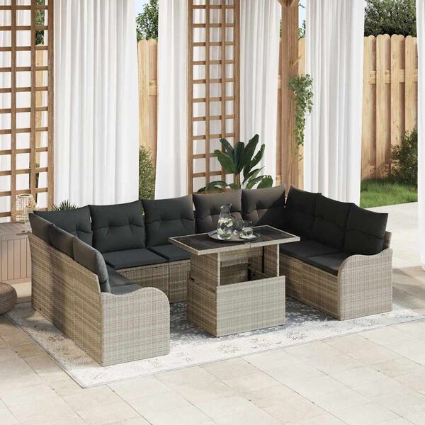 vidaXL Gartensofa-set mit Kissen 10 pcs Hellgrau Poly Rattan