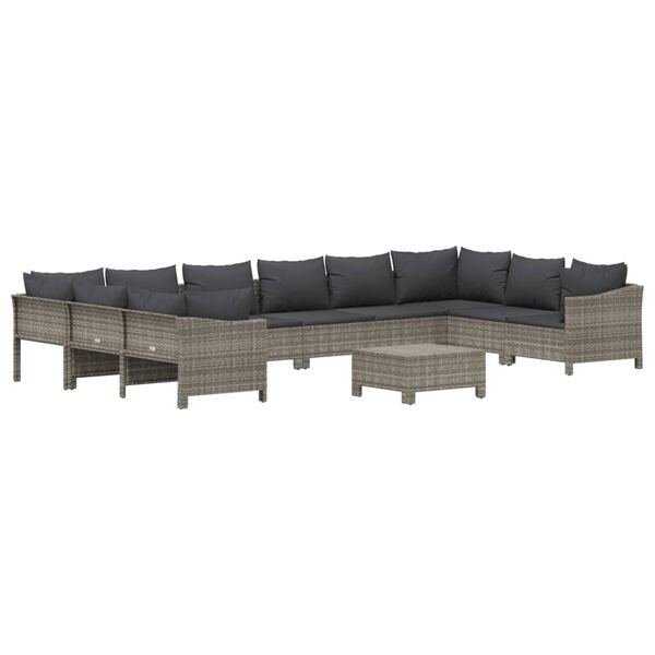 vidaXL 11-tlg. Garten-Lounge-Set mit Kissen Grau Poly Rattan