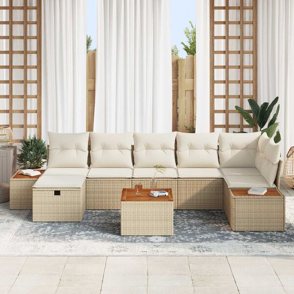 vidaXL Garten-Sofa-Set mit Kissen 8 pcs Beige Poly Rattan