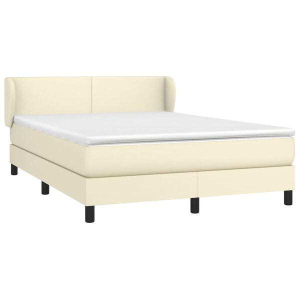 vidaXL Boxspringbett mit Matratze Creme 140x190 cm Kunstleder