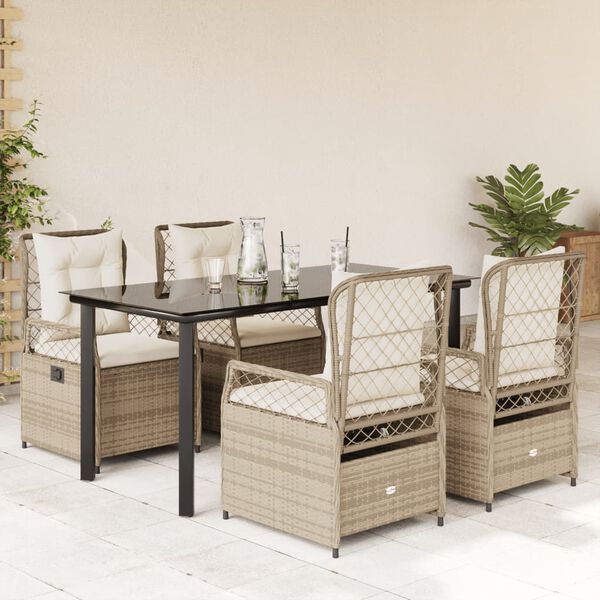 vidaXL 5-tlg. Garten-Essgruppe mit Kissen Beige Poly Rattan
