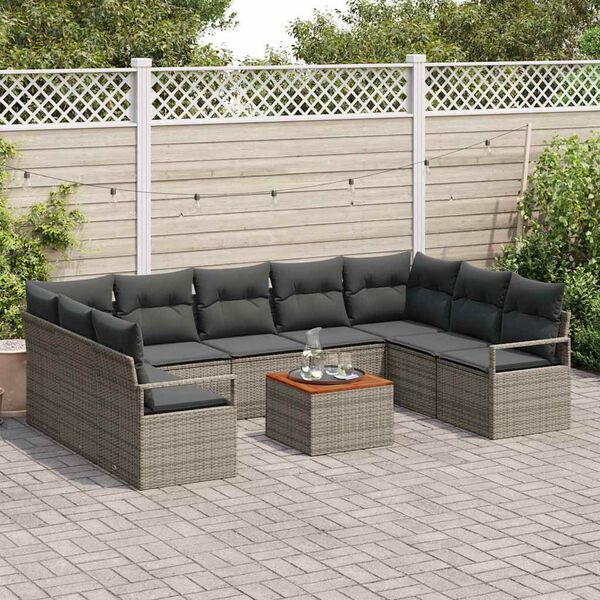vidaXL Garten-Sofa-Set mit Kissen 10 pcs Grau Poly Rattan