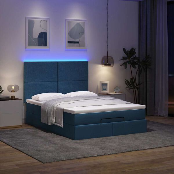 vidaXL Ottoman-Bett mit Matratze & LEDs Blau 140x190 cm Stoff