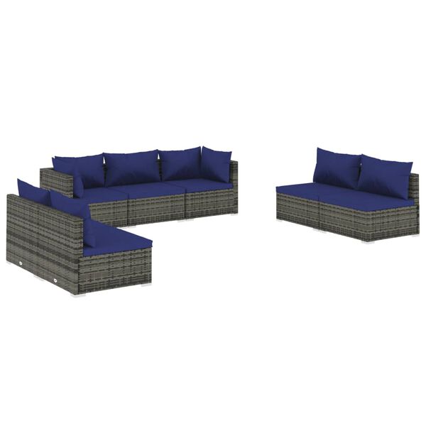vidaXL 7-tlg. Garten-Lounge-Set mit Kissen Poly Rattan Grau