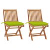 vidaXL Gartenst&uuml;hle 2 Stk. mit Hellgr&uuml;nen Kissen Massivholz Teak
