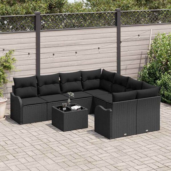 vidaXL Gartensofa-set 9 pcs Schwarz Poly-Rattan und Stahl und Glas