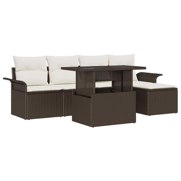 vidaXL Garten-Sofa-Set mit Kissen mit Speicher 6 pcs Braun Poly Rattan