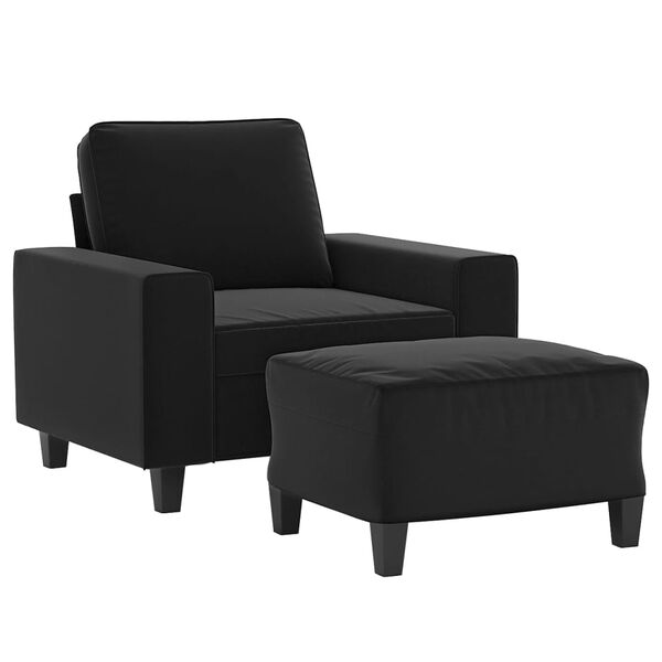 vidaXL Sessel mit Hocker Schwarz 60 cm Mikrofasergewebe