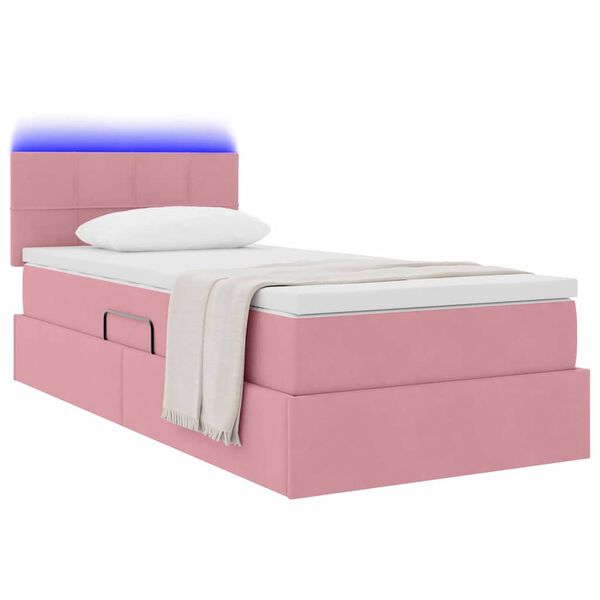 vidaXL Bett mit Stauraum und LED mit Matratze Rosa 90 x 190 cm Samt
