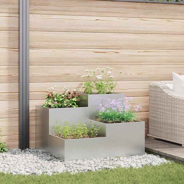 vidaXL Gartenblumentopf Silber 80 x 80 x 60 cm Verzinkter Stahl