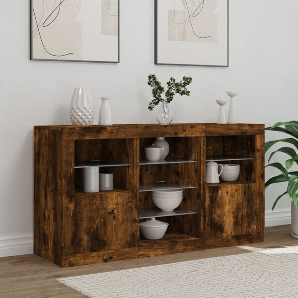 vidaXL Sideboard mit LED-Leuchten R&auml;uchereiche 123x37x67 cm