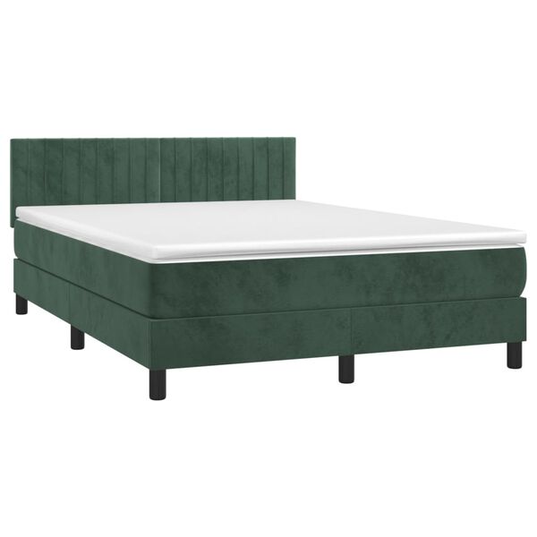 vidaXL Boxspringbett mit Matratze & LED Dunkelgr&uuml;n 140x190 cm Samt