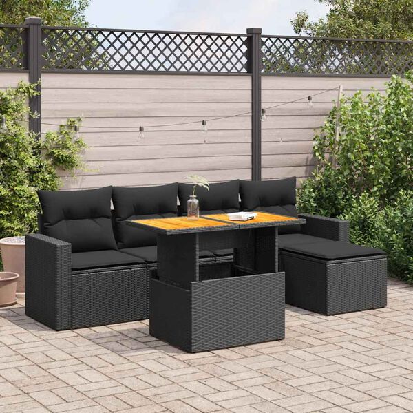 vidaXL 6-tlg. Garten-Sofagarnitur mit Kissen Schwarz Poly Rattan