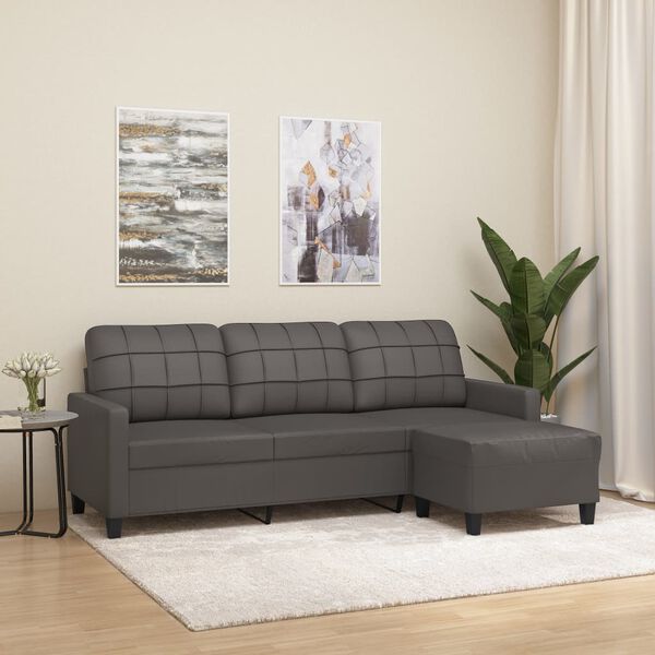vidaXL 3-Sitzer-Sofa mit Hocker Grau 180 cm Kunstleder