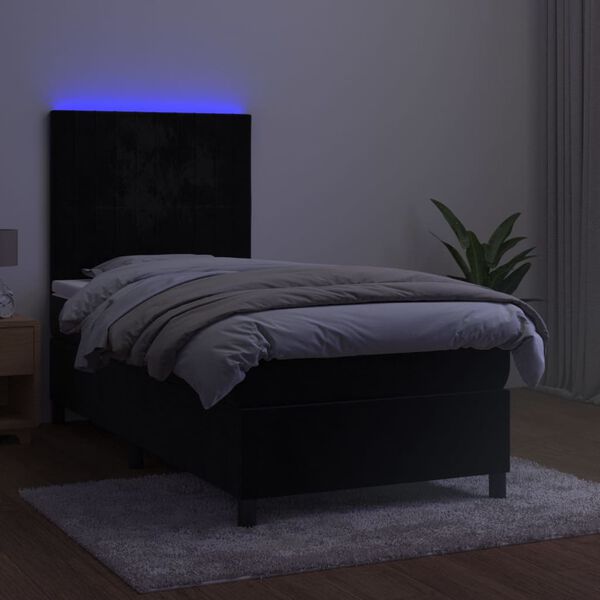 vidaXL Boxspringbett mit Matratze & LED Schwarz 100x200 cm Samt