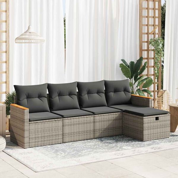 vidaXL 5-tlg. Garten-Sofagarnitur mit Kissen Grau Poly Rattan
