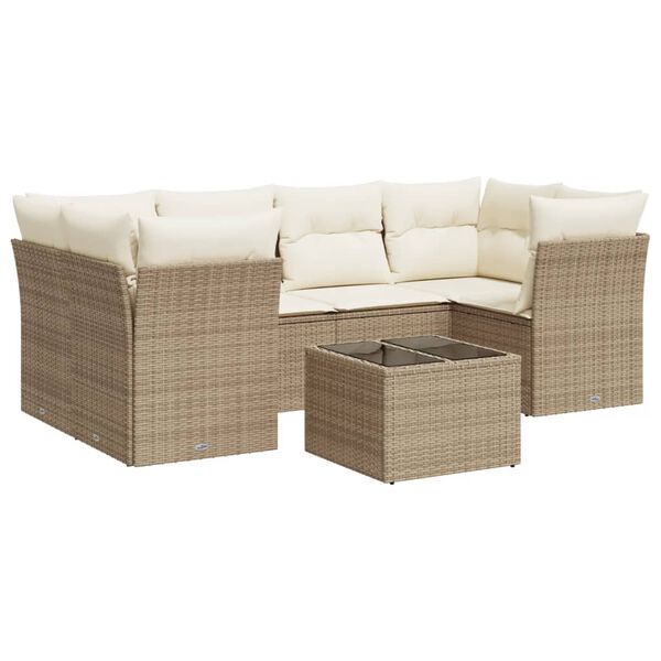vidaXL 7-tlg. Garten-Sofagarnitur mit Kissen Beige Poly Rattan
