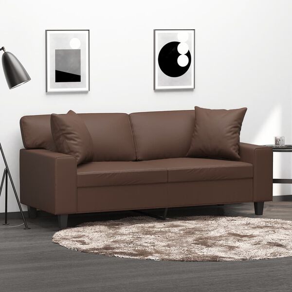 vidaXL 2-Sitzer-Sofa mit Kissen Braun 140 cm Kunstleder
