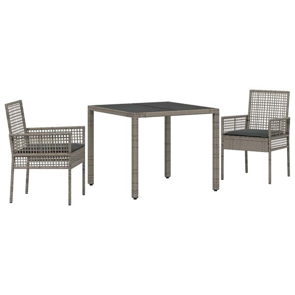 vidaXL Garten Essgruppe 3 pcs Grau Poly-Rattan