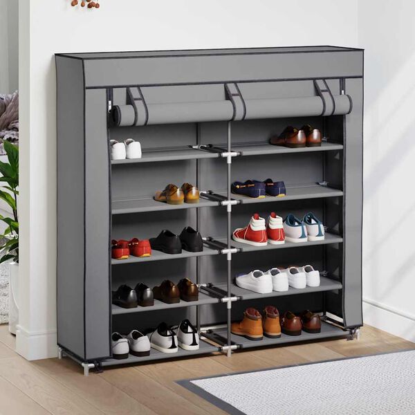 vidaXL Schuhschrank mit Abdeckung Grau 115 x 28 x 110 cm Stoff