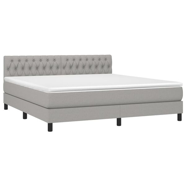 vidaXL Boxspringbett mit Matratze & LED Hellgrau 180x200 cm Stoff
