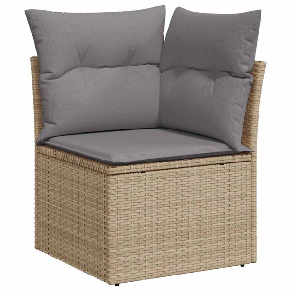 vidaXL 9-tlg. Garten-Sofagarnitur mit Kissen Beige Poly Rattan Akazie