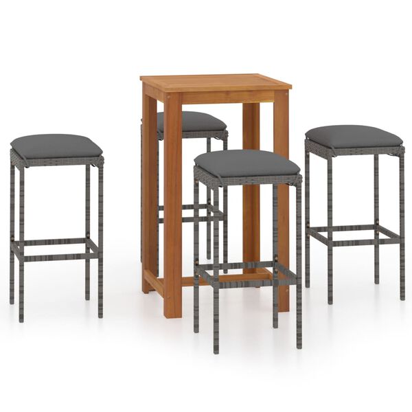 vidaXL 5-tlg. Gartenbar-Set mit Kissen Grau