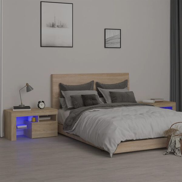 vidaXL Nachttische 2 Stk. mit LED-Leuchten Sonoma-Eiche 70x36,5x40 cm