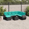 vidaXL 8-teiliges Gartensofa-Set mit Kissen, schwarzes Polyrattan