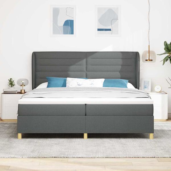 vidaXL Boxspringbett mit Matratze Dunkelgrau 200 x 200 cm Stoff