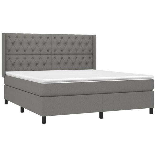 vidaXL Boxspringbett mit Matratze & LED Dunkelgrau 160x200 cm Stoff